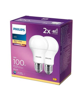 Set 2x Bec LED Philips E27 A60 13W (100W) 1521lm 2700K lumina calda foto