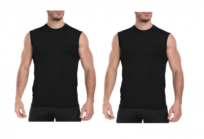 Set 2 topuri de compresie pentru barbati HovSiyla, maiou sport, negru, XL - OUTLET