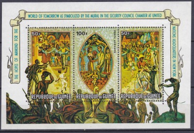 DB1 Pictura in sediul ONU Viitorul Luminos al Omenirii 1967 Guineea MS MNH foto