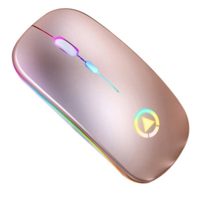 Mouse Nou YINDIAO A2, 1600dpi, 4 Butoane, RGB, Roz-Gold, Wireless NewTechnology Media foto