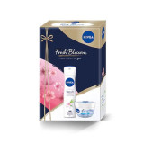 Cumpara ieftin Set cadou Nivea Fresh Blossom: Crema de corp Nivea Care, 100 ml + Deodorant spray Nivea Fresh Blossom, 150 ml