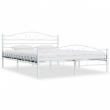 Cadru de pat, alb, 200 x 200 cm, metal, Cires, Dublu, Cu polite semirotunde, vidaXL