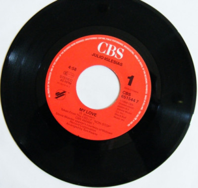 Disc Vinil 7# Julio Iglesias Featuring Stevie Wonder - My Love- CBS 651544 7 foto