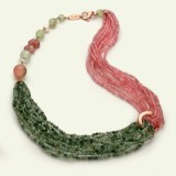Cumpara ieftin Colier dama, Argint 925 placat aur roz, cuarț roz &amp; rutilat verde, perla cultura, 51-55cm, Made in Italy, cutie cadou