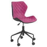 Scaun birou copii HM Matrix, Ergonomic, Cadru Metalic, Stofa Piele ecologica, Roti pivotante, 100 Kg, Negru Roz
