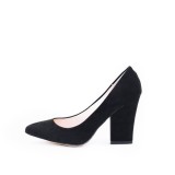 CH2467-1 Pantofi negri din imitatie piele intoarsa si toc lat, 40