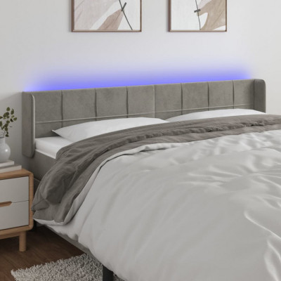 vidaXL Tăblie de pat cu LED, gri deschis, 163x16x78/88 cm, catifea foto