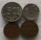 P3. Belgia lot 20 centimes 1954 + 50 centimes 1955 + 1 Franc 1989 + 50 Francs 1989 **