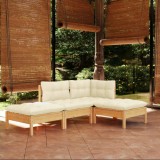 VidaXL Set mobilier grădină cu perne crem, 4 piese, lemn de pin 3096286