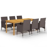 VidaXL Set de masă pentru grădină, 7 piese, cu perne, maro