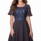 V845-141 Rochie eleganta stil retro cu pliuri si maneci dantelate
