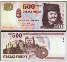 UNGARIA BANCNOTA DE 500 FORINT 2011 UNC PRINCIPELE RAKOCZI NECIRCULATA foto