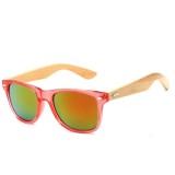 Ochelari Soare Bambus - Lemn, Protectie UV 100% + Toc + Husa - Model Rosu, Femei, Protectie UV 100%, Plastic