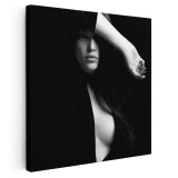 Tablou portret femeie fundal negru alb, negru 2008 Tablou canvas pe panza CU RAMA 100x100 cm