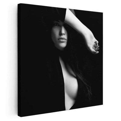 Tablou portret femeie fundal negru alb, negru 2008 Tablou canvas pe panza CU RAMA 60x60 cm foto