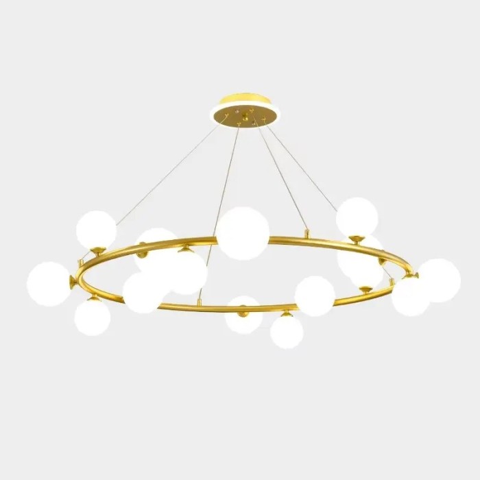 Candelabru modern, culoare corp auriu, 15 globuri albe, dulie G9, inaltime reglabila 1M