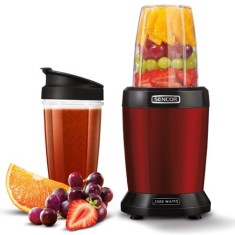 Blender Nutri Smoothie Sencor 1200W, 2 pahare Tritan 1L/0.8L, 6 lame inox cu titan, Rosu