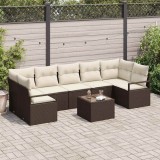 Set Sofa Grădină cu 8 Piese și Perne Maro Poli Ratan