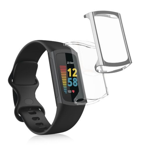 Set 2 huse kwmobile pentru Fitbit Charge 5, Silicon, Transparent/Gri, 56385.04