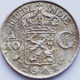 769 Indiile de Est Olandeze 1/10 Gulden 1942 Wilhelmina km 318 argint