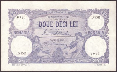 20 LEI - Septembrie 1929 ( numai dunga pe mijloc ) - XX Fine foto