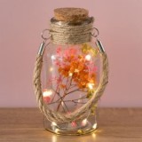 Sticlă decorativă cu 10 LED-uri și flori uscate, &Oslash;8x17cm, CMCLASS