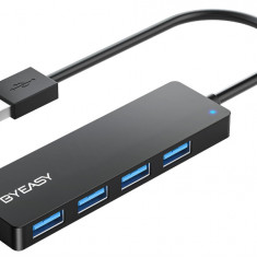 Hub BYEASY, USB 3.0 cu 4 porturi, negru - RESIGILAT