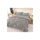 Cumpara ieftin Lenjerie de Pat, 4 Piese din Catifea, cu Volanase, pentru Pat dublu, Gri - FR155