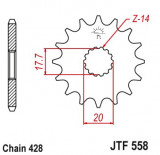 Pinion fata 13 dinti pas lant 428 - Derbi GPR 125 - Kawasaki Ninja 125 - Sachs 125 - Yamaha YZ 85 - DT - TDR - TZR 125 - XVS 125-250 Drag Star, Oem