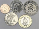MAURITIUS Set / Lot 2 , 5 Monede : 5 Cents 2017 + 1 Rupee 2016 + 5 Rupees 2018 + 10 Rupees 2016 + 20 Rupees 2007, Africa, Cupru-Nichel