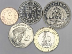 MAURITIUS Set / Lot 2 , 5 Monede : 5 Cents 2017 + 1 Rupee 2016 + 5 Rupees 2018 + 10 Rupees 2016 + 20 Rupees 2007