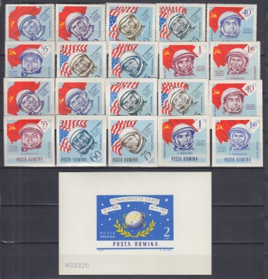 ROMANIA 1963 LP 576 LP 576 a LP 577 NAVIGATIA COSMICA SERII+COLITA NEDANTELATA MNH foto