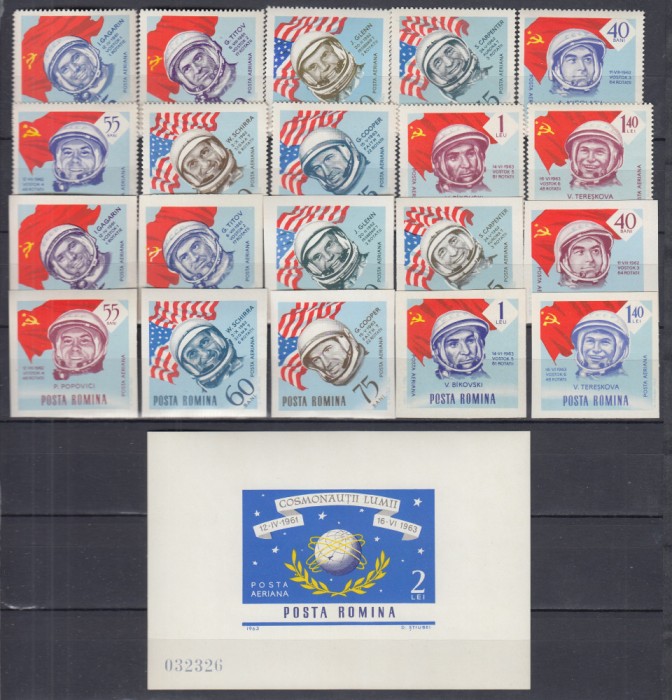 ROMANIA 1963 LP 576 LP 576 a LP 577 NAVIGATIA COSMICA SERII+COLITA NEDANTELATA MNH