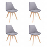 Set 4 scaune bucatarie/living, Jumi, Bari, catifea, lemn, gri, 49x60x82 cm