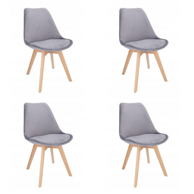 Set 4 scaune bucatarie/living, Jumi, Bari, catifea, lemn, gri, 49x60x82 cm foto