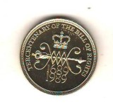 SV * Marea Britania 2 LIRE / UK TWO POUNDS 1989 * LEGEA DREPTURILOR 300 ANI 1689, Europa, Nichel