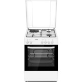 Aragaz mixt Heinner HFSC-S56E1HSWH, 3 arzatoare gaz + 1 plita electrica, aprindere electrica arzatoare, cuptor electric, clasa A, grill, 50x60 cm, alb