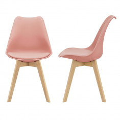Set 2 bucati scaune design Tori, 81 x 49 x 57cm, imitatie piele, lemn de fag, roz foto