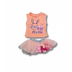 Compleu Maiou si Fustita tulle somon iepurasul Cute 6-24 luni