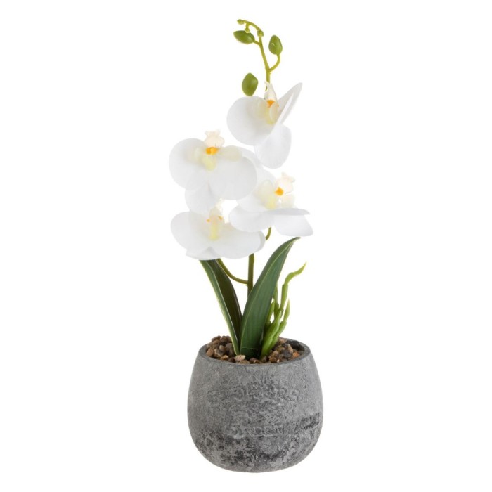Ghiveci Decorativ Ceramic, Model Orhidee Artificială, Culoare Gri-Alb, Dimensiuni 10x30cm