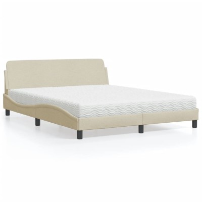 vidaXL Pat cu saltea, Dover, crem, 160x200 cm, material textil 3208429 foto