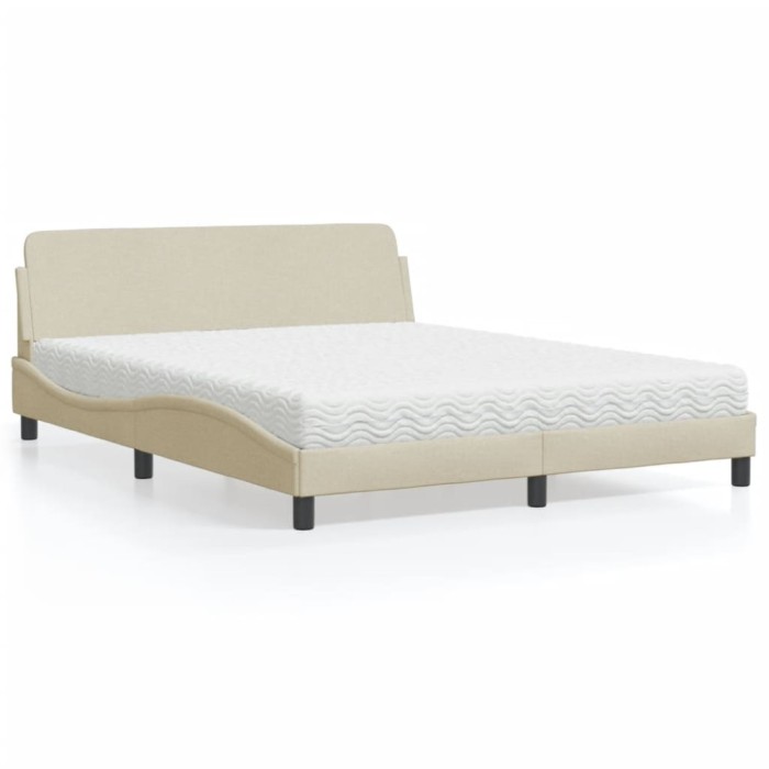 vidaXL Pat cu saltea, Dover, crem, 160x200 cm, material textil 3208429