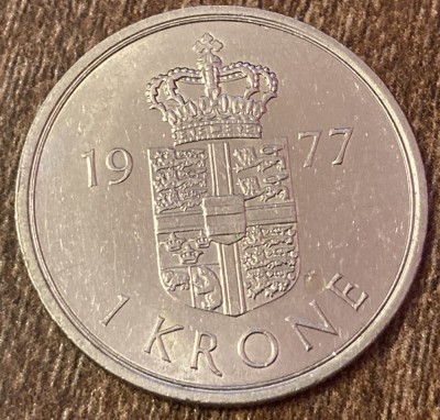 C50 - Moneda foarte veche - Danemarca - 1 coroana / krone - 1977 foto