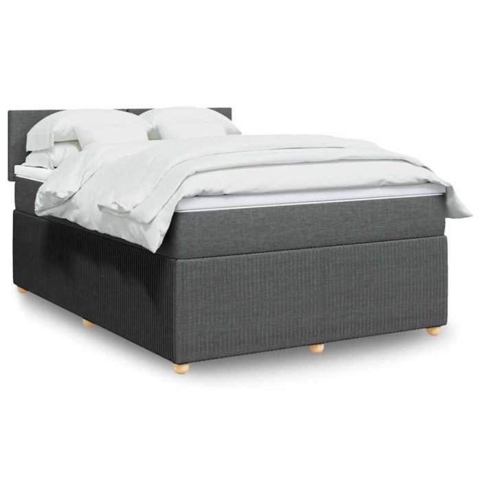vidaXL Pat box spring cu saltea, gri &icirc;nchis, 140x190 cm, textil