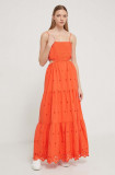 Cumpara ieftin Desigual rochie din bumbac culoarea portocaliu, maxi, evazati