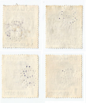 *Romania, lot 10 cu 4 timbre perforate identice cu perforatii in poz. diferite foto