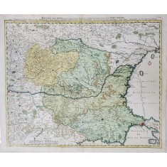 Danubii Fluminis, Cursul Dunarii, Transilvania, Moldova, Valahia, Basarabia... - Johan Baptist Homann, 16