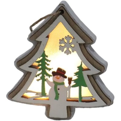 Ornament de Brad, Flippy, cu Lumini LED, din Lemn, Model Brad, Multicolor foto