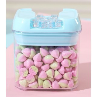 Cutie de Depozitare Alimente, Flippy, tip Container, 0.5L, 10x10x10.5 cm, Recipiente pentru Cereale in Bucatarie, Transparente cu Capac Albastru foto