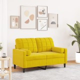 Gossi canapea cu 2 locuri cu pernute, galben, 120 cm, catifea